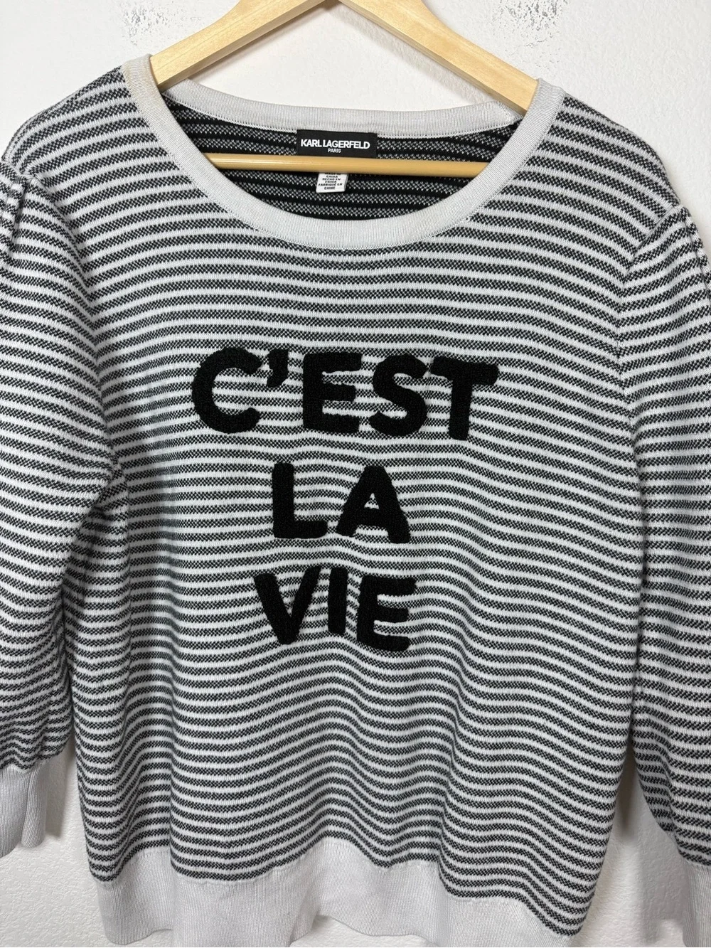 Karl Lagerfeld C'est La Vie Striped Nautical Coastal Sweater XL Puff Sleeve